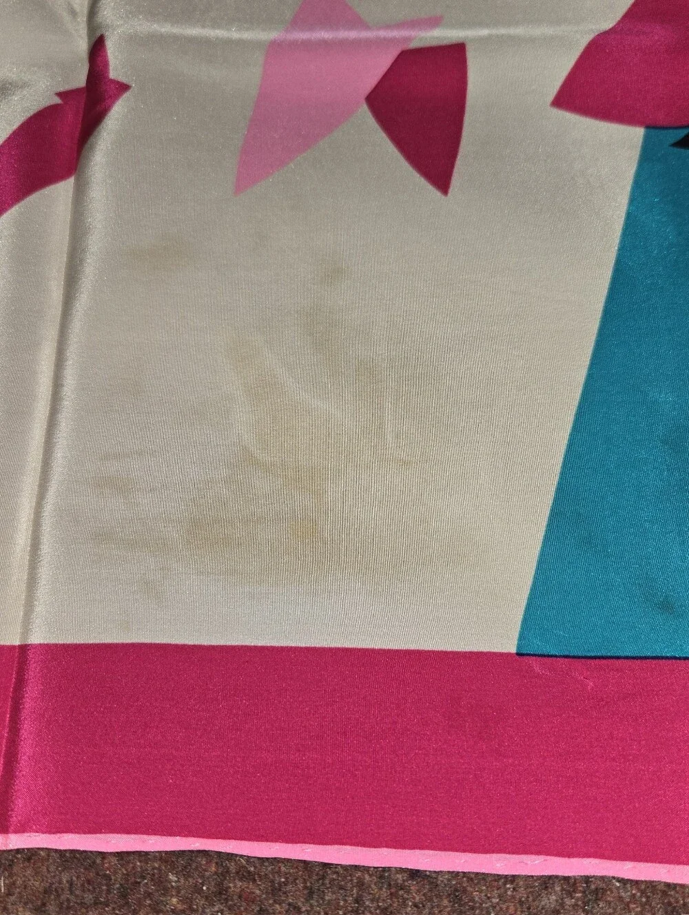 Vintage Char Lotte Designs Silk Scarf 34x33 Has Some Spots